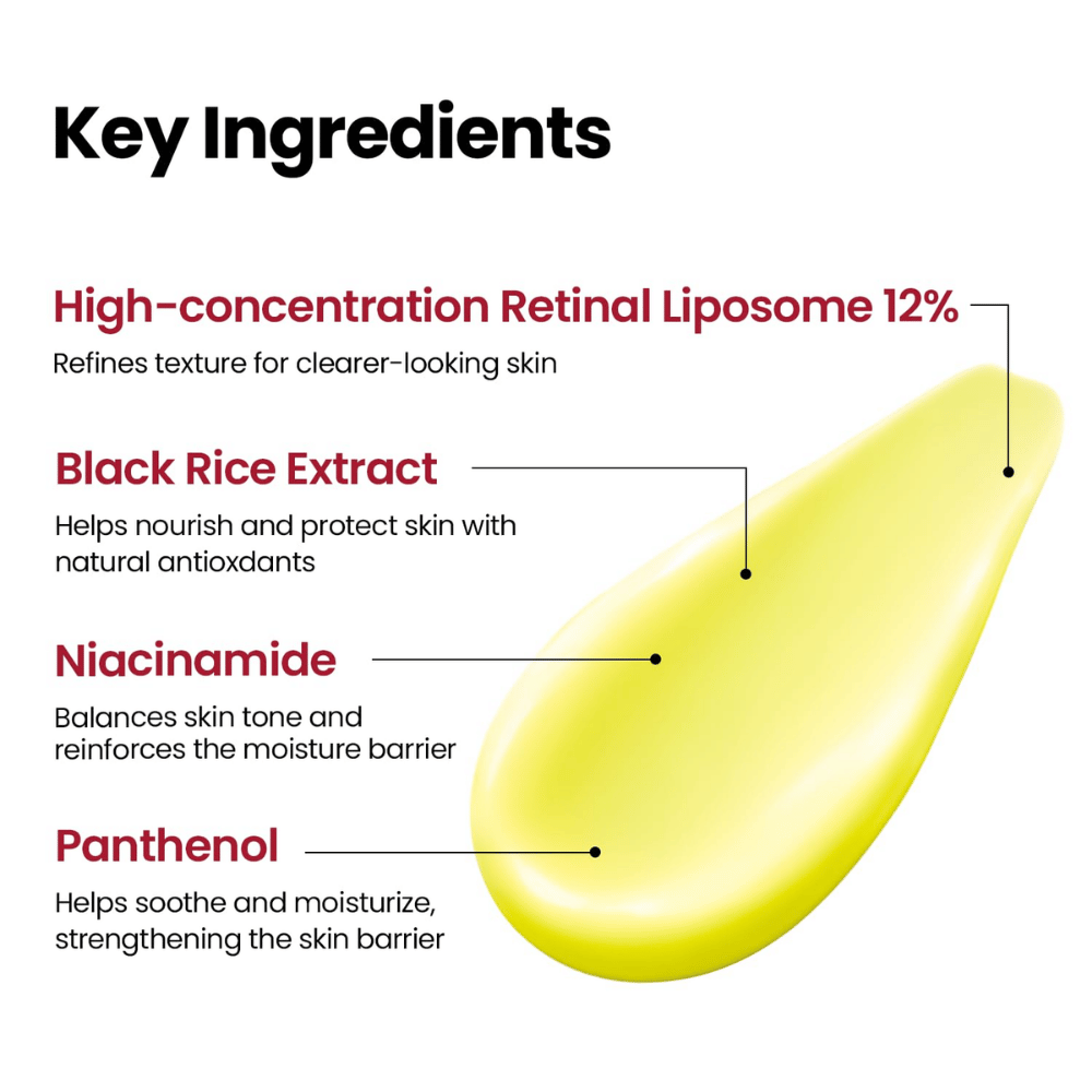 K-SECRET SEOUL 1988 Advanced Shot – fórmula concentrada com Retinal Liposome 12%, arroz preto, niacinamida e pantenol.