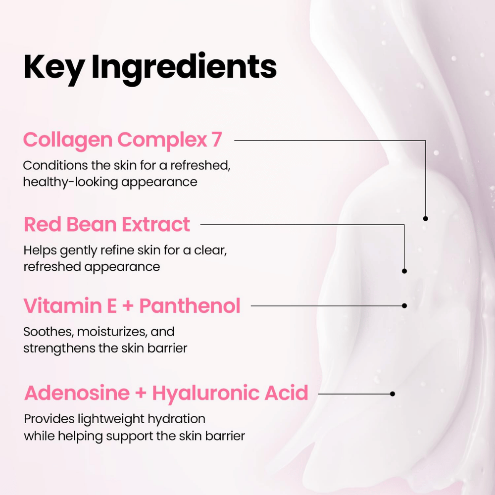 K-SECRET SEOUL 1988 Sleeping Mask – contém Collagen Complex 7, extrato de feijão-vermelho, vitamina E, pantenol, adenosina e ácido hialurónico.