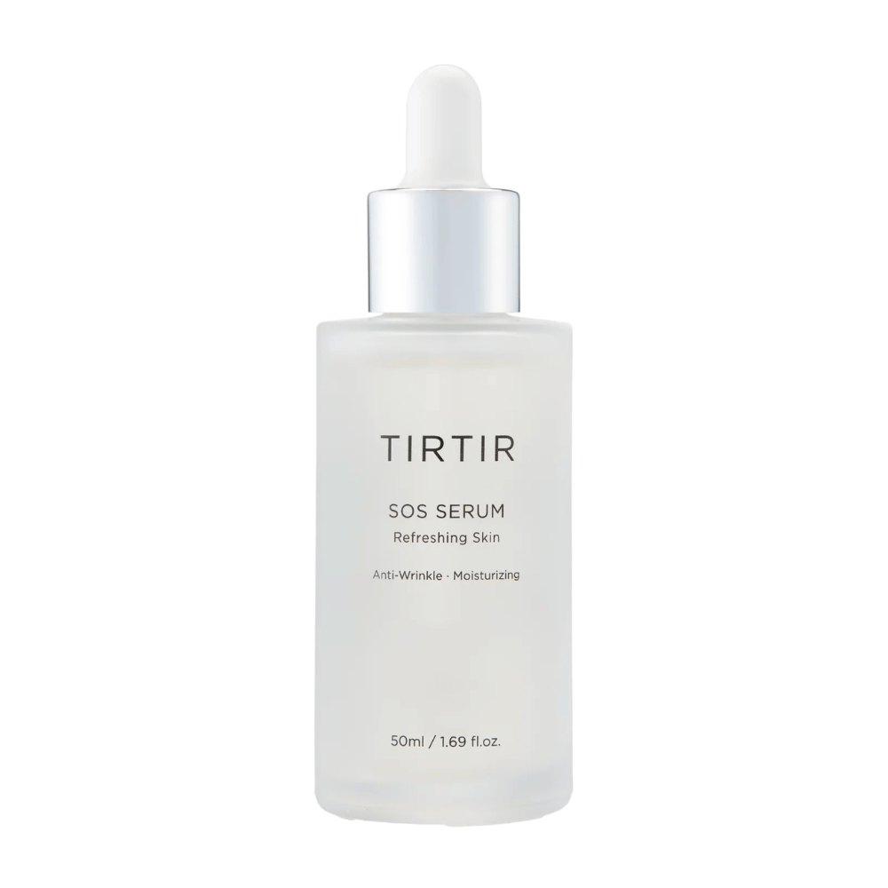 Garrafa com TIRTIR SOS Serum, destinada a cuidados de pele refrescantes e hidratantes.