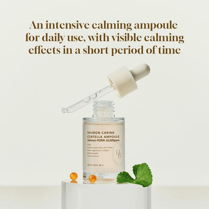 Heveblue Salmon Caring Centella Ampoule 30 ml com PDRN e centella asiatica – ampola intensamente calmante para uso diário e melhoria visível da pele