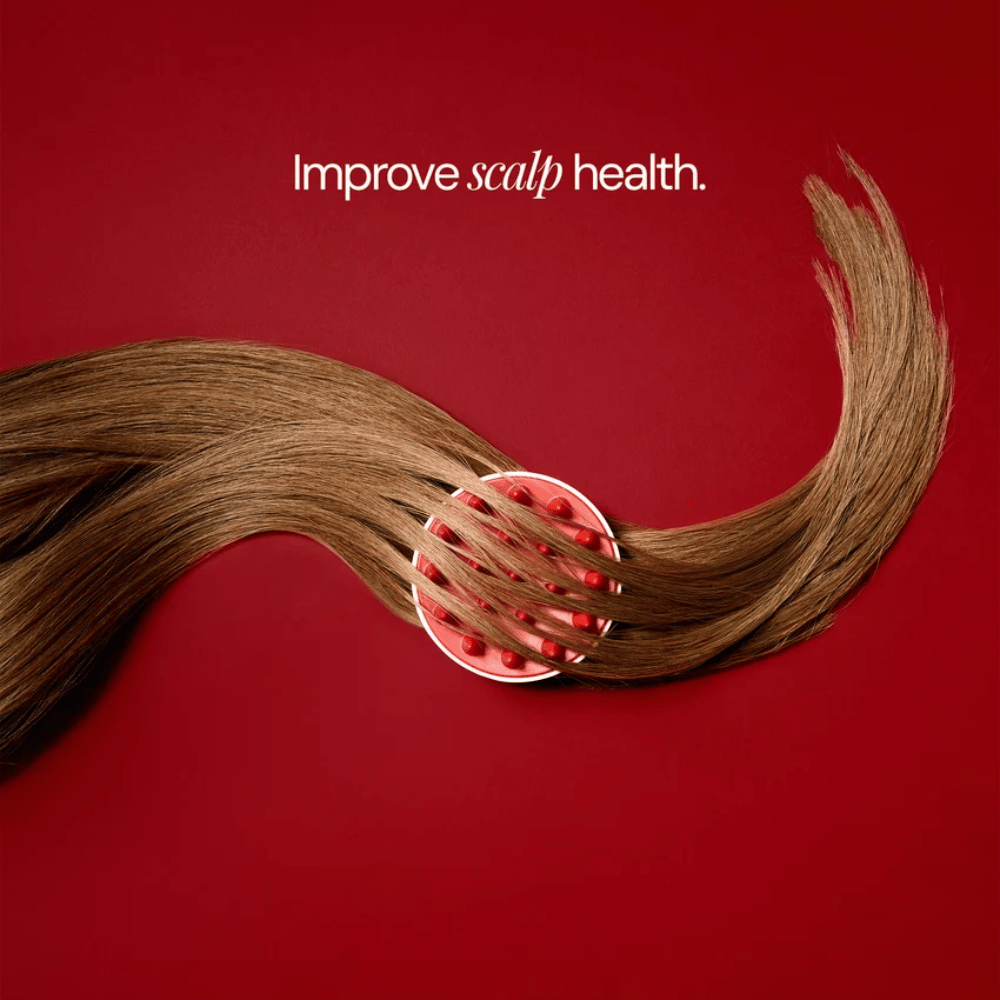 Scalp Massage Brush – escova de massagem vermelha e branca com cerdas de silicone para o couro cabeludo