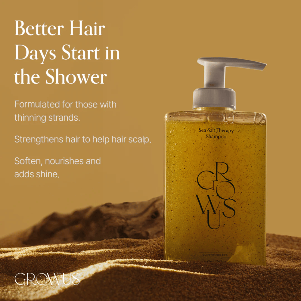 GROWUS Sea Salt Therapy Shampoo que fortalece o cabelo fino, dá brilho e cuida do couro cabeludo com sal marinho
