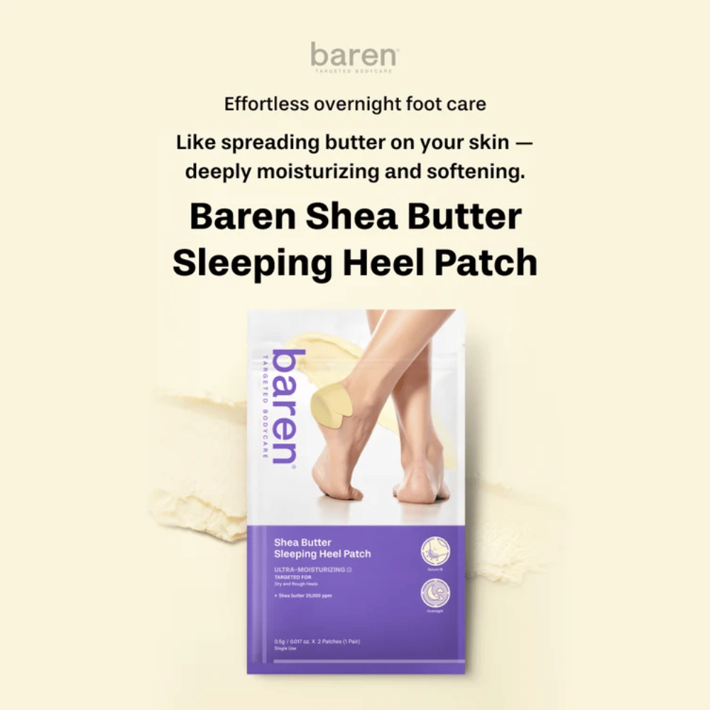 BAREN Shea Butter Sleeping Heel Patch – tratamento noturno hidratante com manteiga de karité para calcanhares secos