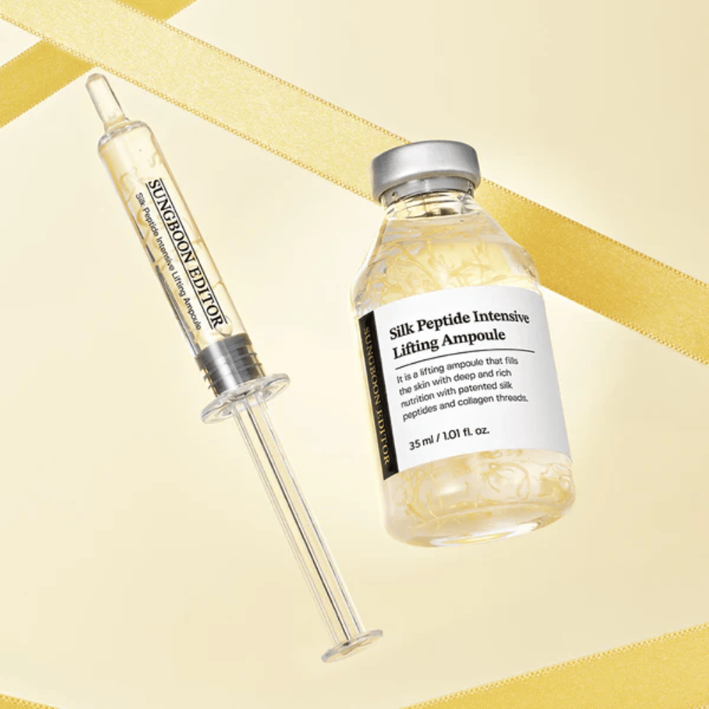 SUNGBOON EDITOR Silk Peptide Intensive Lifting Ampoule sérum com silk peptides e colagénio que hidrata a pele, melhora a elasticidade e proporciona uma pele mais firme.