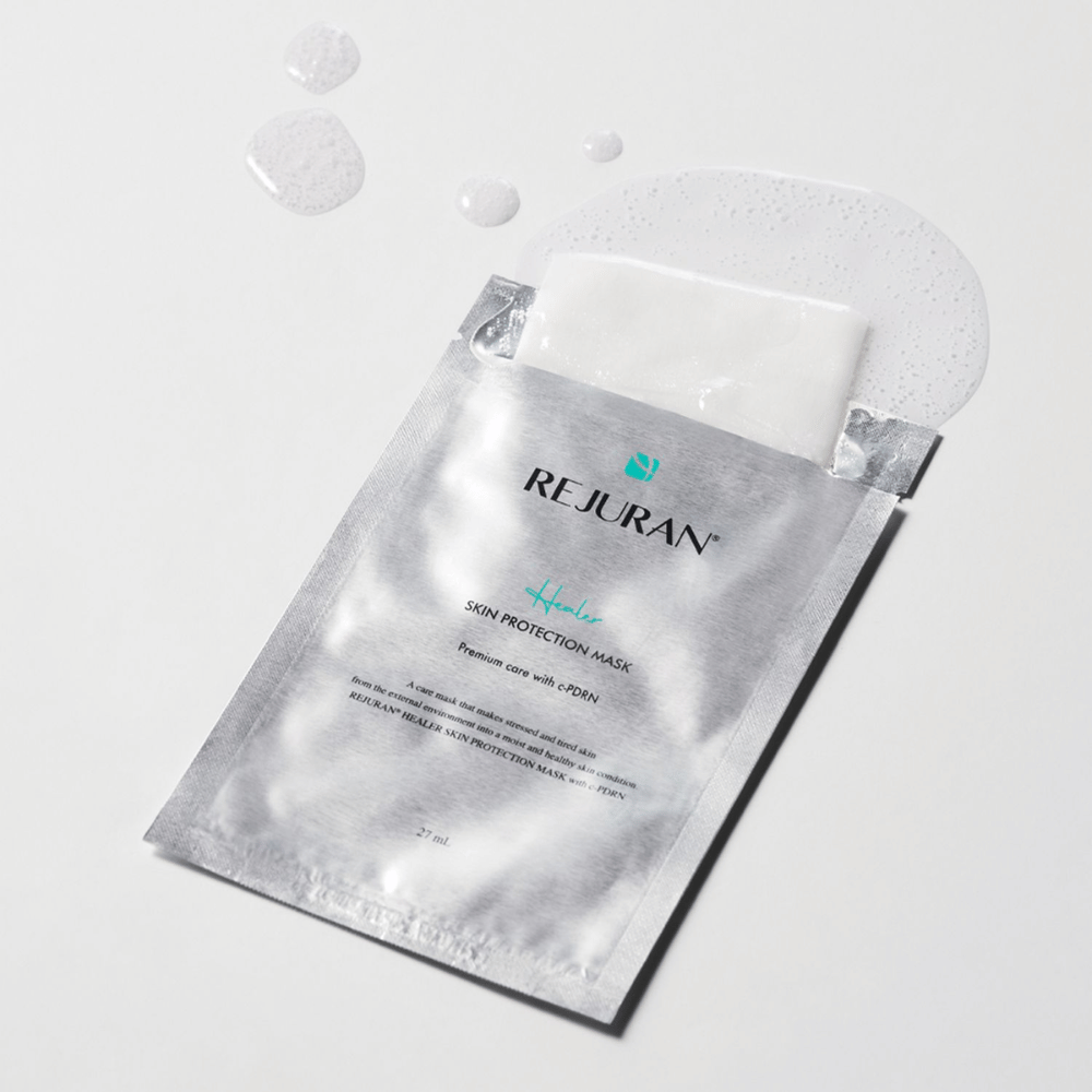 REJURAN Skin Protection Mask com c-PDRN – Sheet mask hidratante com sérum nutritivo para pele seca e stressada.