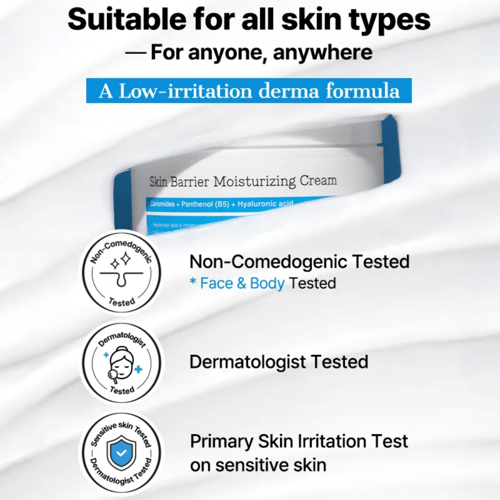 COSRX Skin Barrier Moisturizing Cream – dermatologicamente testado, fórmula não comedogênica para pele sensível.