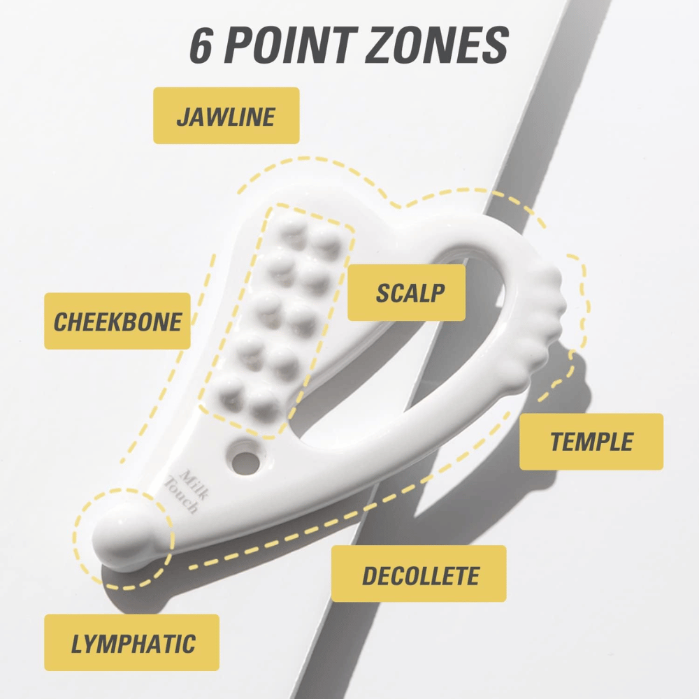 Zonas de 6 pontos Slim Face Ceramic Gua Sha para contornos naturais de Milk Touch.