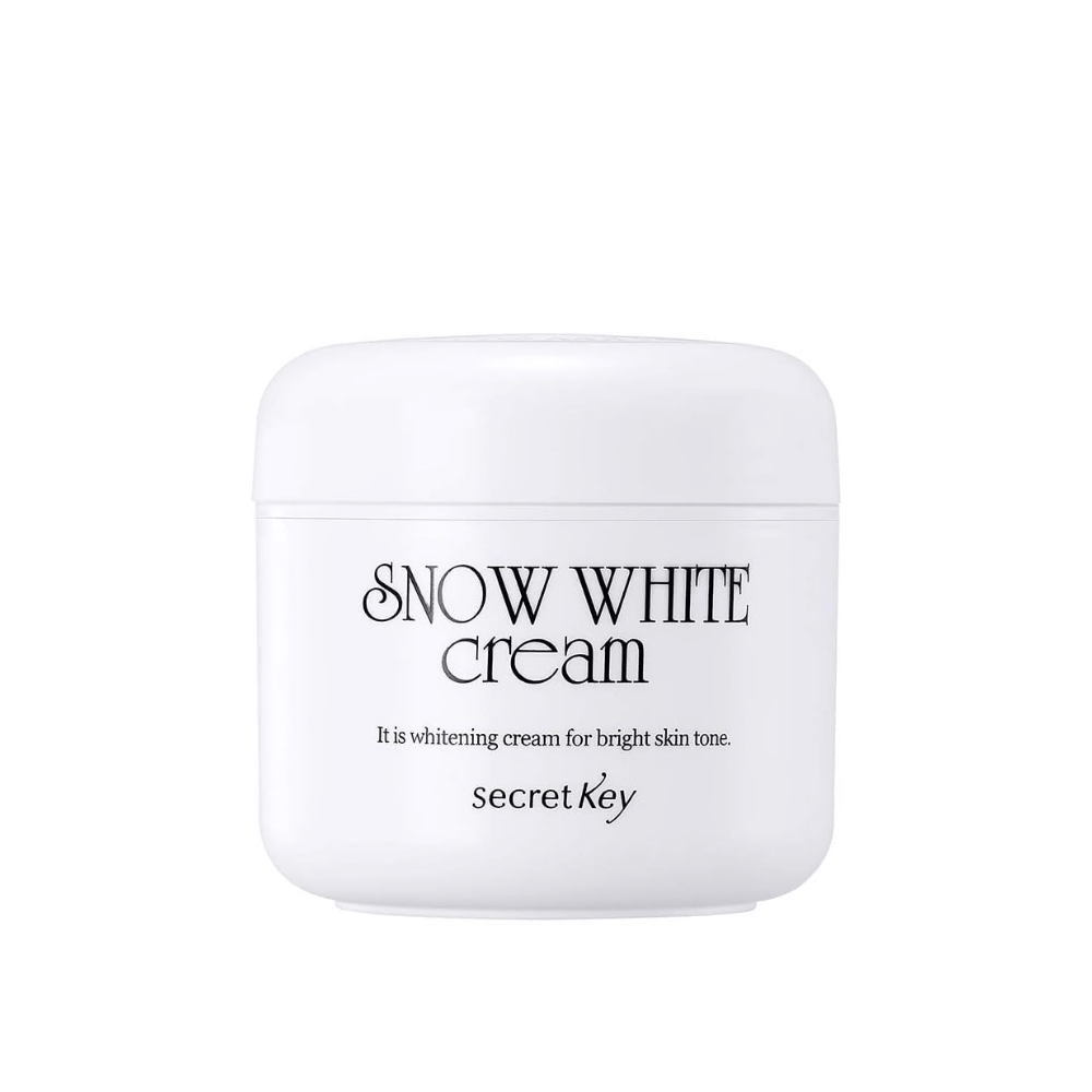 Imagem do produto de Secret Key Snow White Cream em um pote branco com texto preto sobre fundo branco.