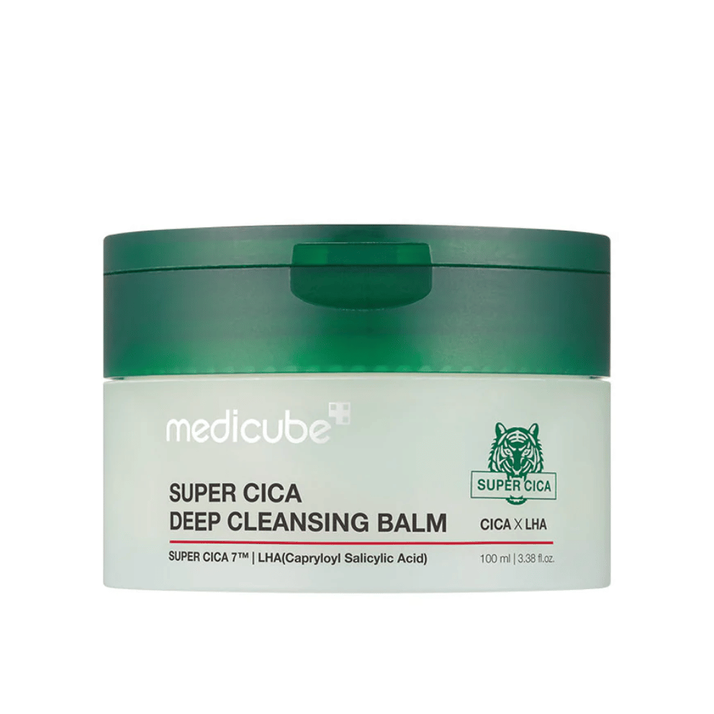 Medicube Super Cica Deep Cleansing Balm é um bálsamo de limpeza que limpa profundamente os poros e remove maquiagem e impurezas. É enriquecido com Super Cica e LHA para acalmar e equilibrar a pele, ao mesmo tempo que deixa a pele fresca e hidratada.