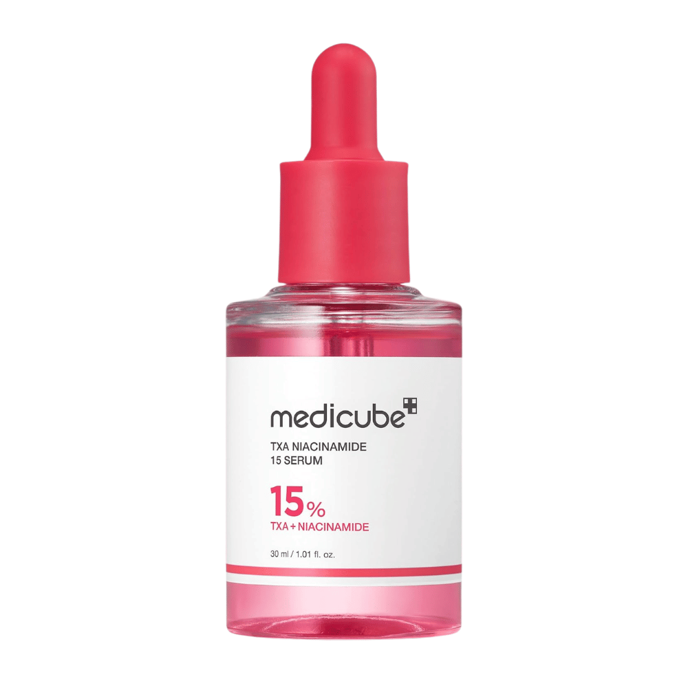4. Medicube TXA Niacinamide 15 Serum 30 ml – frasco de sérum rosa com conta-gotas sobre fundo branco