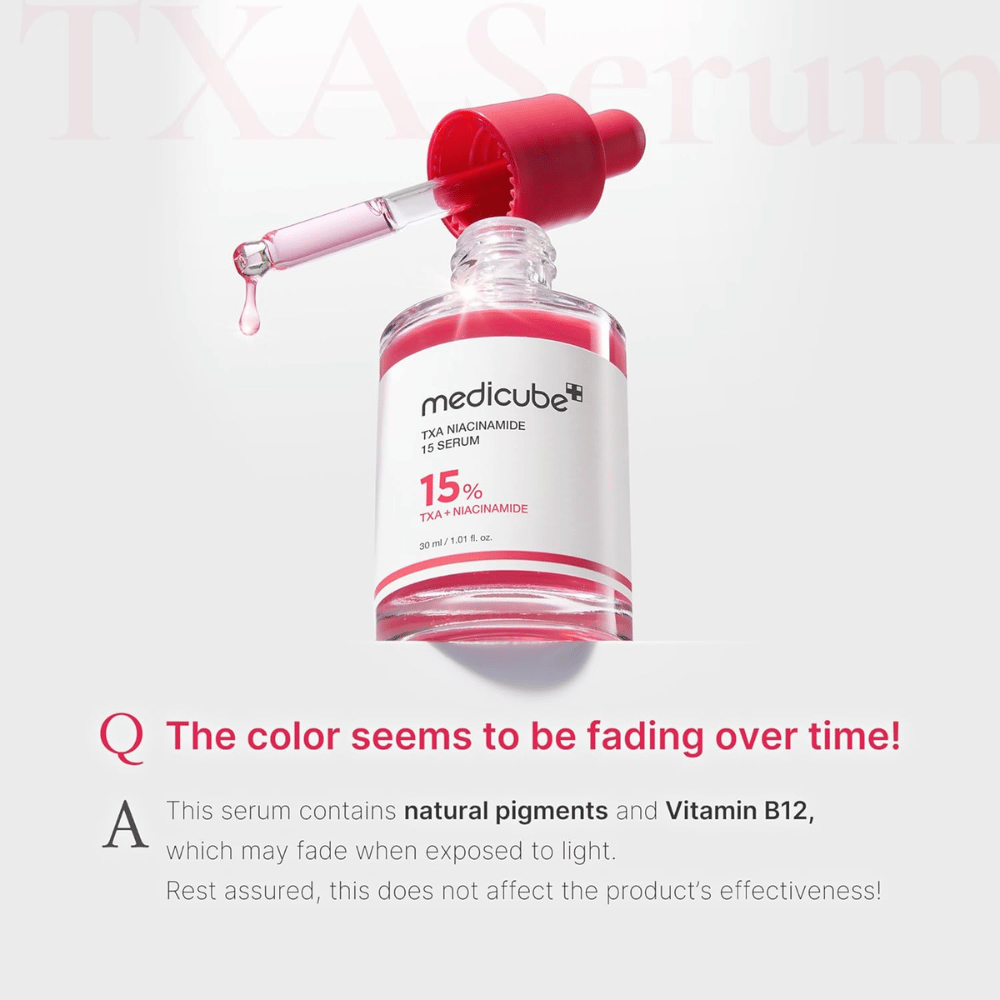1. Medicube TXA Niacinamide 15 Serum 30 ml – sérum com ácido tranexâmico e niacinamida cuja cor pode desvanecer com a exposição à luz