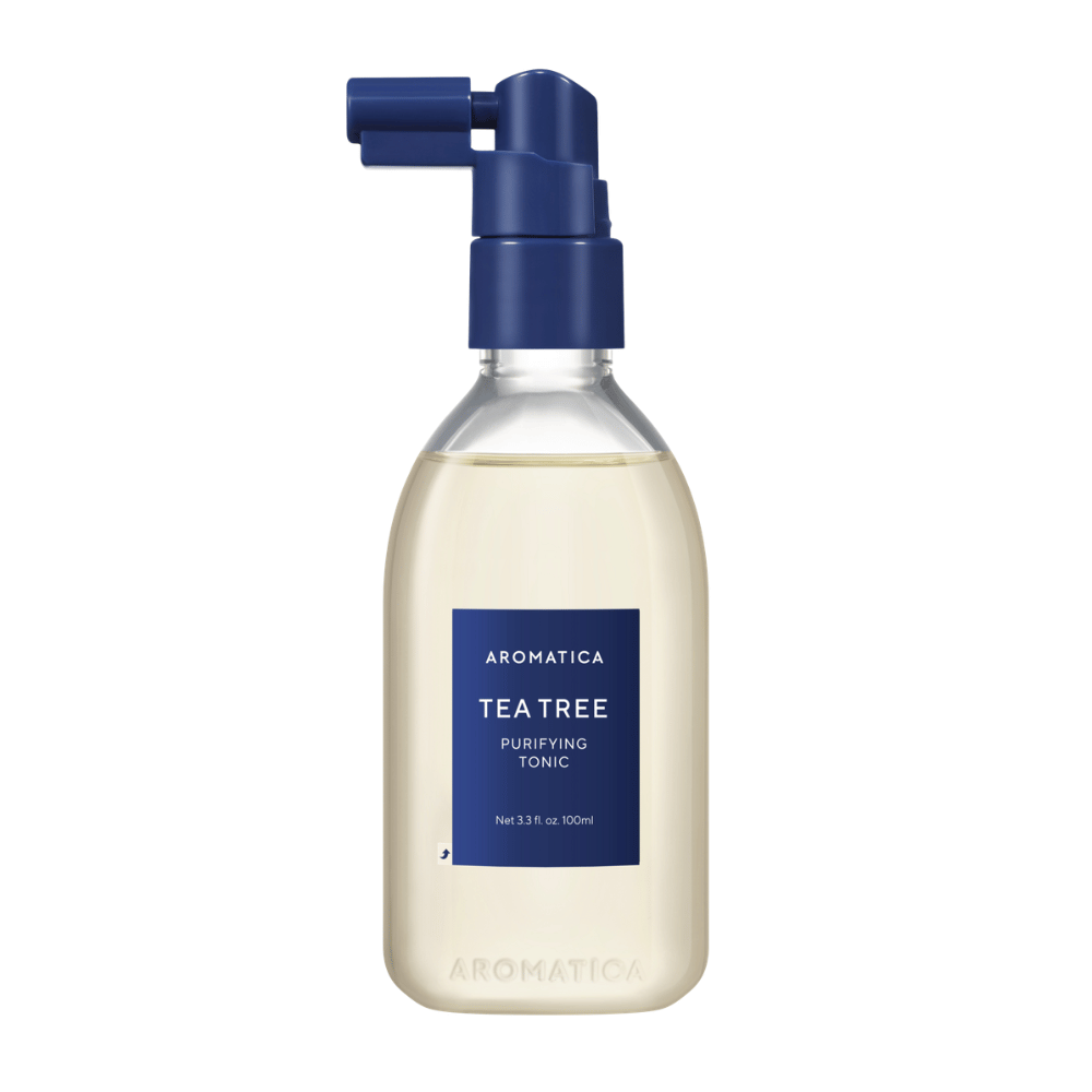 1. AROMATICA Tea Tree Purifying Tonic 100 ml – imagem do produto de tónico para o couro cabeludo com pulverizador