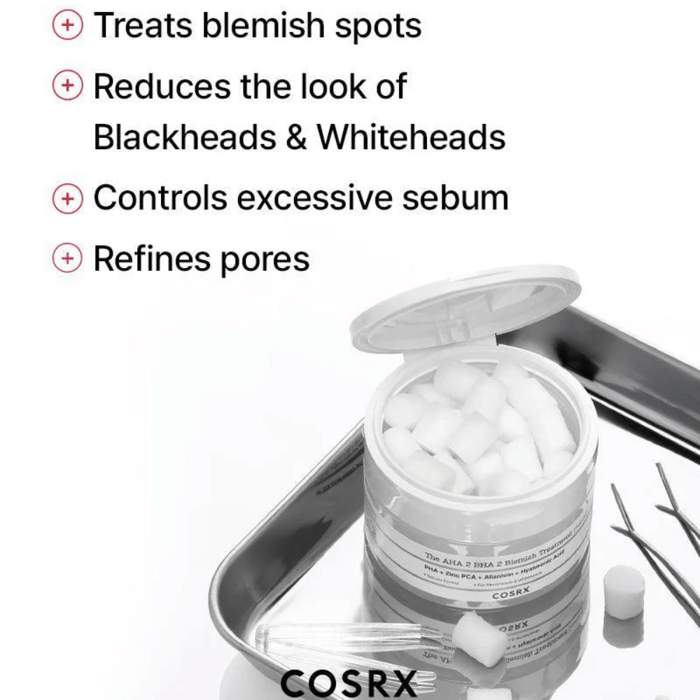 COSRX AHA 2 BHA 2 Blemish Treatment é eficaz para tratar acne, reduzir a visibilidade de cravos e espinhas brancas, controlar o excesso de sebo e refinar os poros. Perfeito para uma pele mais clara.