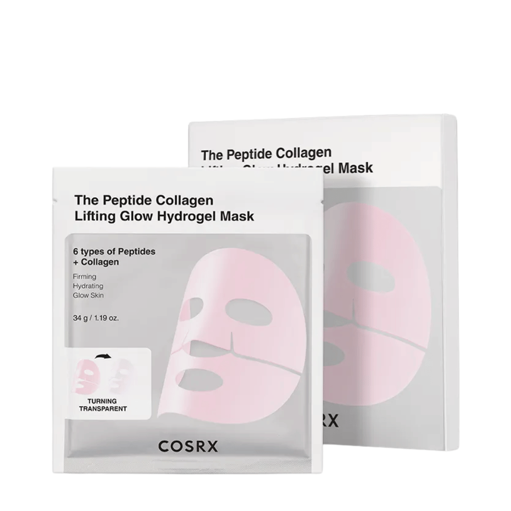 Imagem do produto de COSRX Peptide Collagen Lifting Glow Hydrogel Mask – máscara facial reafirmante e hidratante com peptídeos e colágeno.