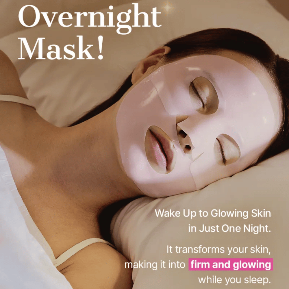 COSRX Peptide Collagen Hydrogel Mask usada como máscara noturna – hidrata, firma e ilumina durante a noite.