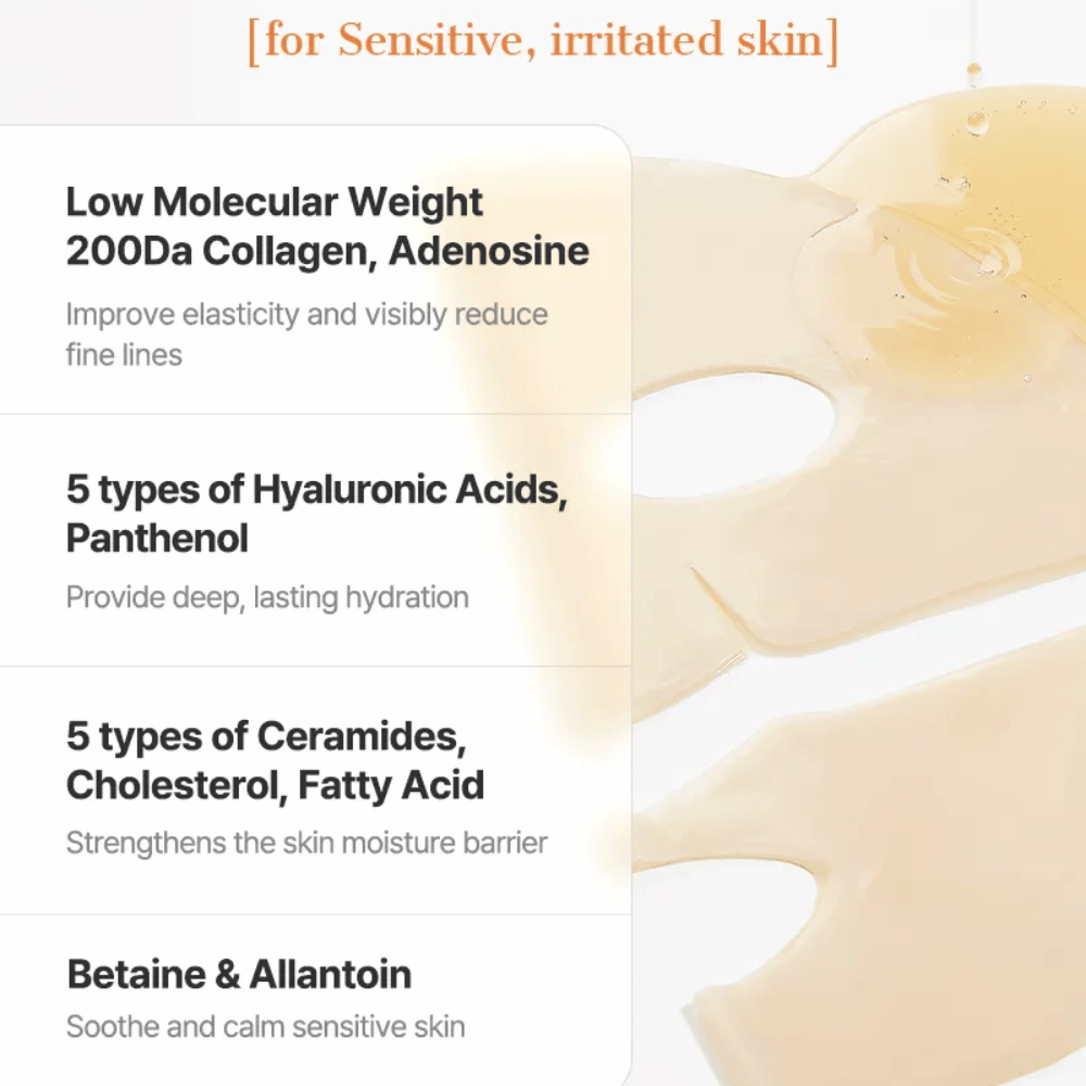 COSRX Alpha-Arbutin Discoloration Care Hydrogel Mask com ceramidas, ácido hialurônico e pantenol – Sheet mask calmante para pele sensível e irritada.