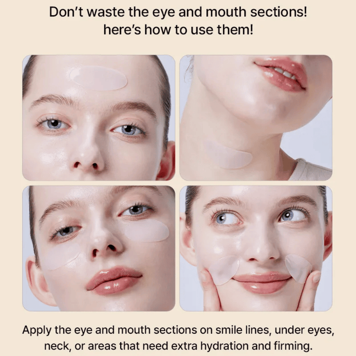 Uso da COSRX Alpha-Arbutin Hydrogel Mask ao redor dos olhos e boca – Sheet mask multifuncional que proporciona hidratação extra e firmeza onde a pele mais precisa.