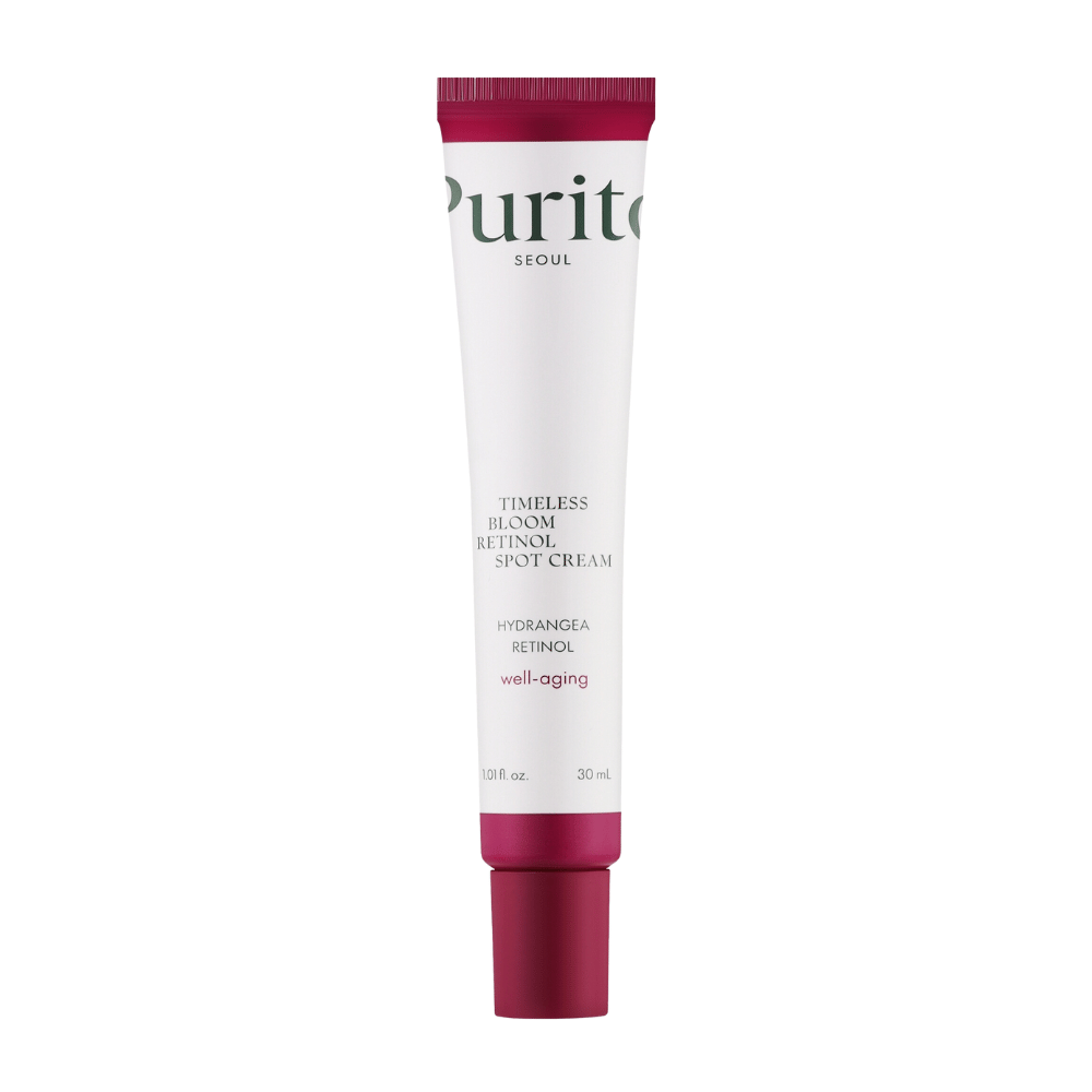 Purito Timeless Bloom Retinol Spot Cream é um creme anti-envelhecimento eficaz enriquecido com retinol e extrato de hortênsia. Reduz linhas finas, melhora a firmeza da pele e promove um tom de pele uniforme. Perfeito para cuidados direcionados e bem-estar da pele.