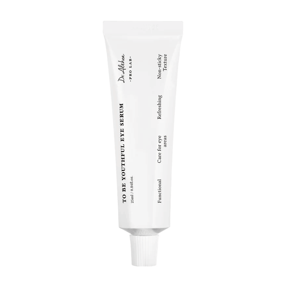 Imagem de Dr. Althea's "To Be Youthful Eye Serum" em um tubo branco. O produto é destinado a cuidar da área dos olhos com uma consistência não pegajosa e refrescante. Ele contém ingredientes que reduzem e previnem rugas, bem como linhas finas ao redor dos olhos.