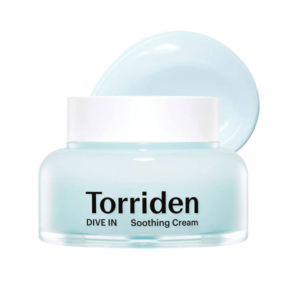 DIVE-IN Low Molecular Hyaluronic Acid Soothing Cream 100ml, de Torriden, proporciona hidratação duradoura à pele, previne a secura e mantém o seu equilíbrio natural de umidade.