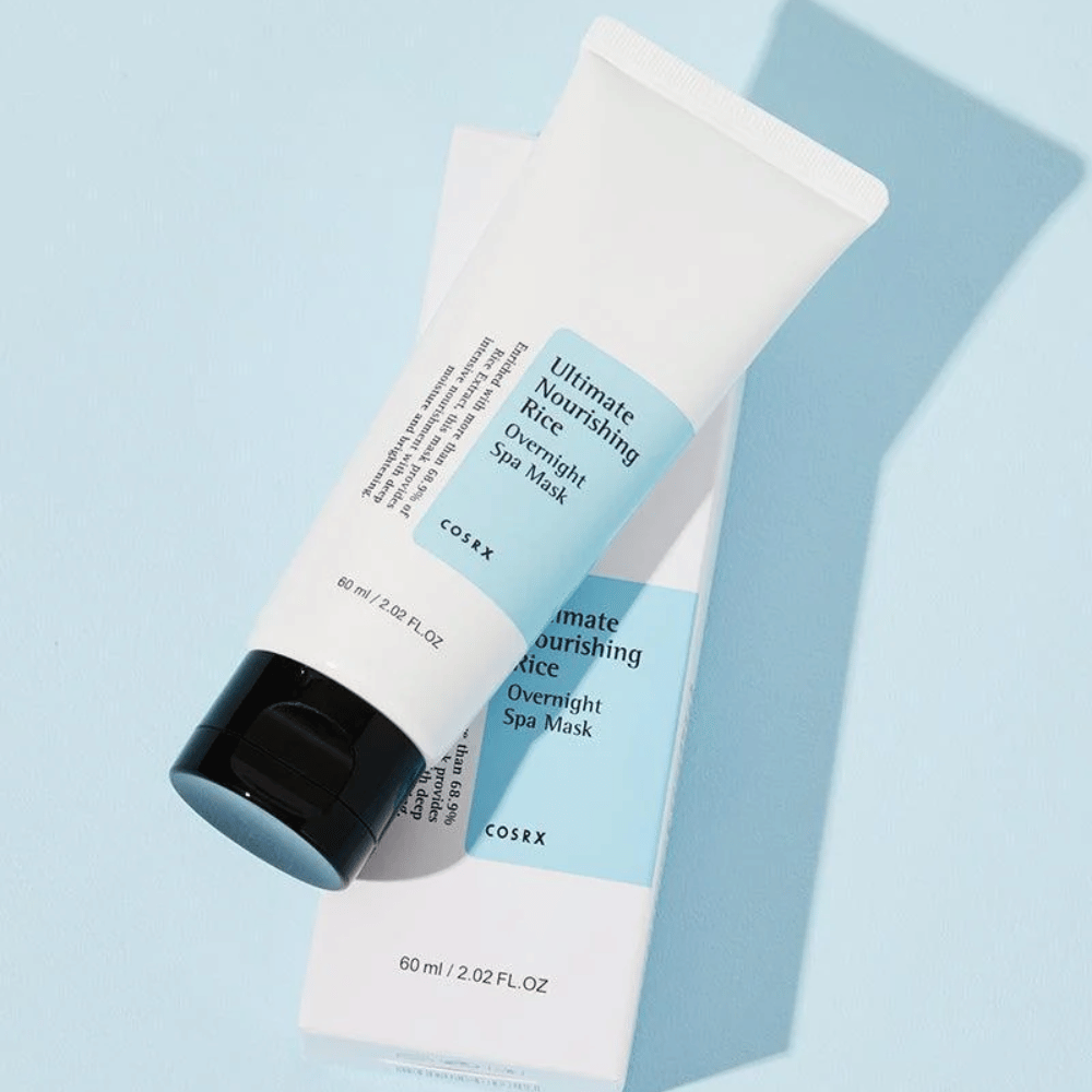 COSRX Ultimate Nourishing Rice Overnight Spa Mask com caixa 60 ml máscara de noite nutritiva para um tom de pele mais uniforme