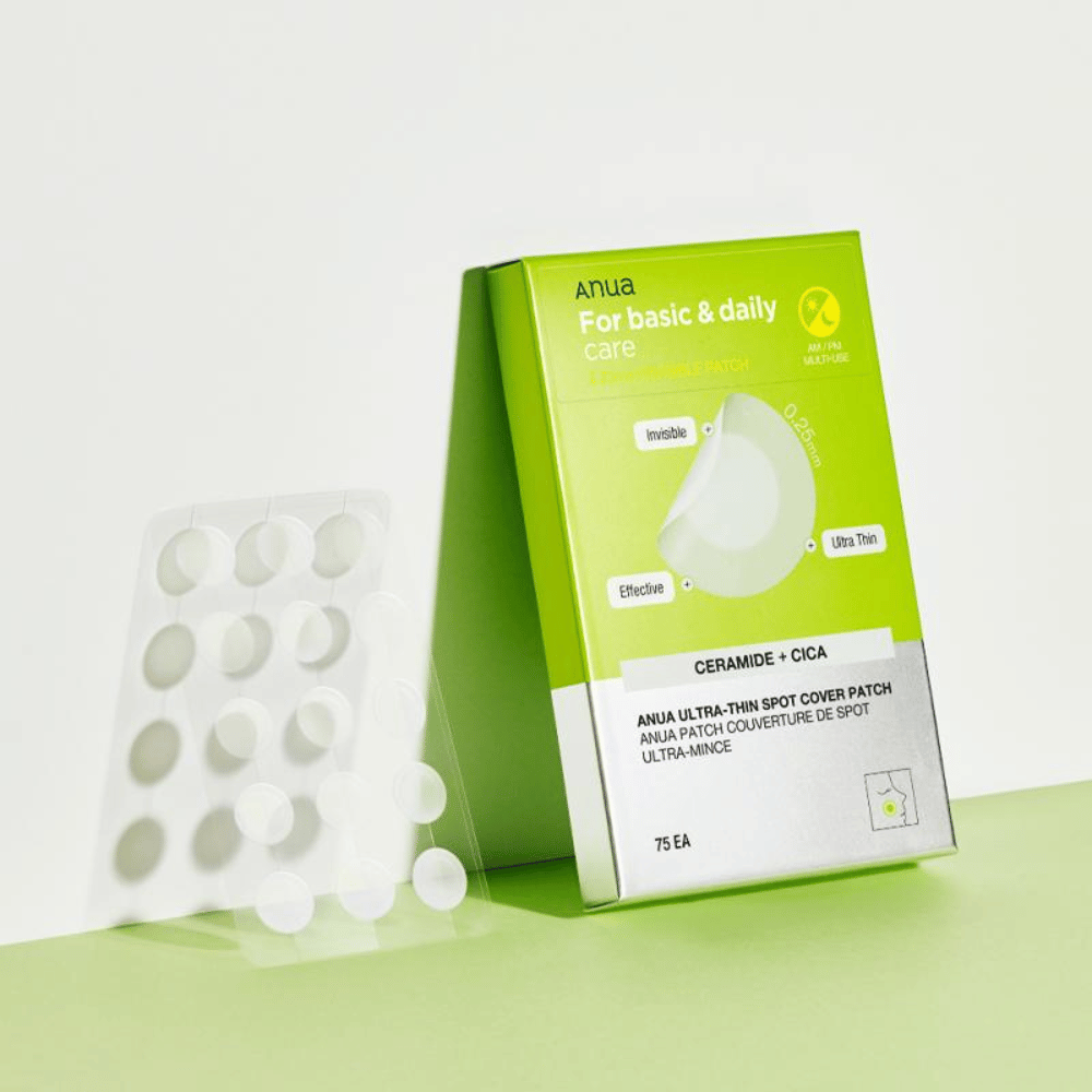 Anua Ultra-Thin Spot Cover Patch são perfeitos para o cuidado diário de manchas. Com design ultrafino e ingredientes como ceramidas e Cica, acalmam a pele, protegem contra poluição e são invisíveis quando usados. Para um cuidado da pele simples e eficaz!