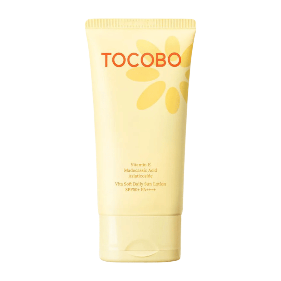 Tocobo Vita Soft Daily Sun Lotion SPF50+ PA++++ protetor solar vegano com vitamina E que protege a pele e proporciona uma sensação suave e hidratada