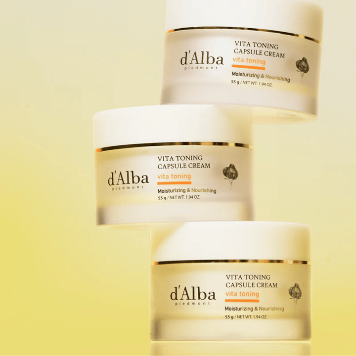Imagem do produto d’Alba Vita Toning Capsule Cream – creme facial coreano com cápsulas de vitaminas que ajudam a melhorar o brilho e a elasticidade da pele.
