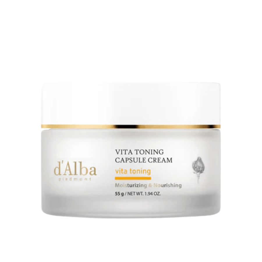 d’Alba Vita Toning Capsule Cream creme facial – creme coreano com cápsulas de vitaminas que ajudam a hidratar a pele e proporcionar um tom de pele mais uniforme e radiante.