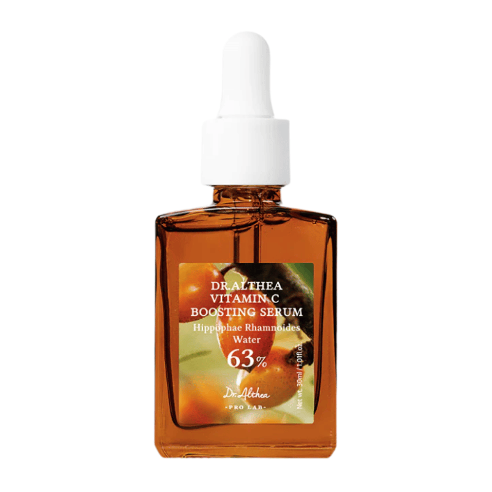 Dr. Althea Vitamin C Boosting Serum contém 63% de água de espinheiro-marítimo e é projetado para uniformizar o tom da pele e reduzir manchas escuras. Esta fórmula eficaz proporciona à pele um brilho radiante e promove a renovação celular para uma aparência mais jovem.