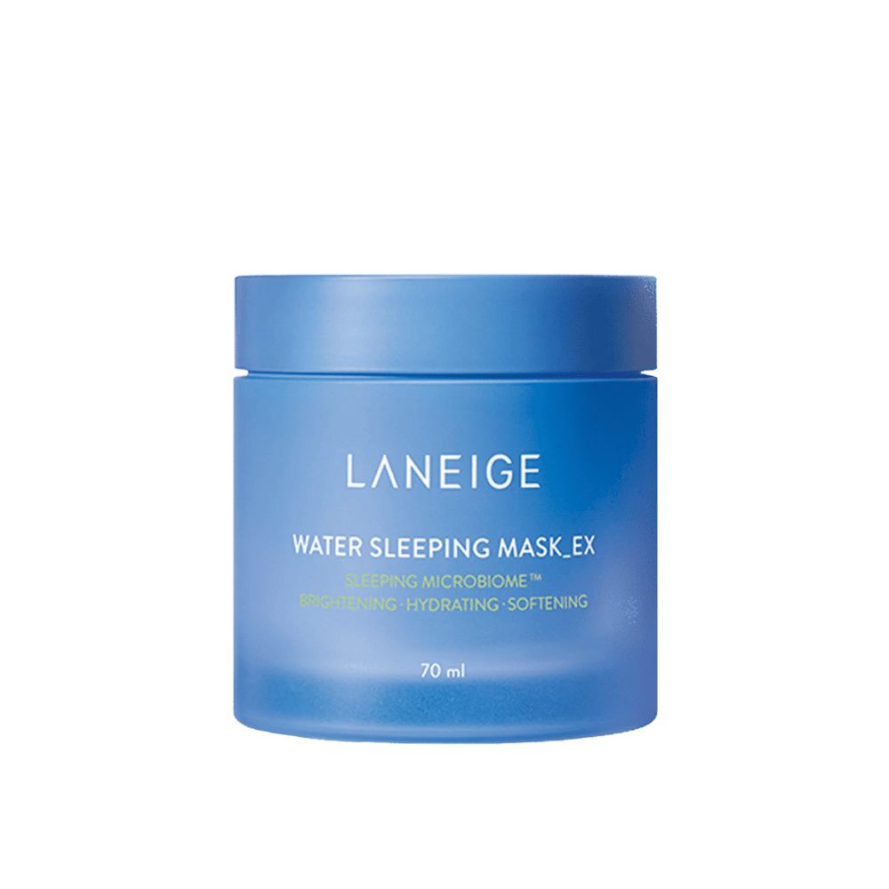 LANEIGE Water Sleeping Mask_EX em pote azul com texto branco e verde, isolado em fundo branco.
