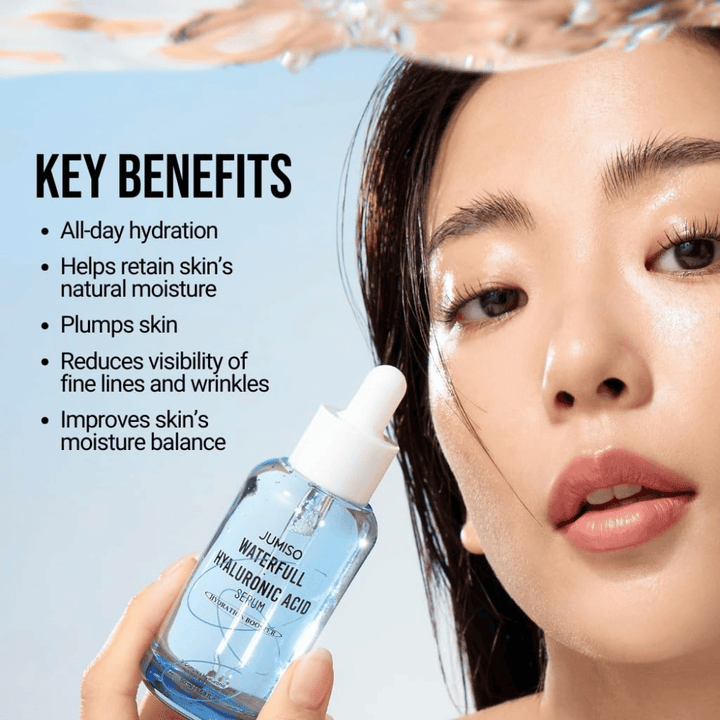 Jumiso Waterfull Hyaluronic Acid Serum 50 ml – sérum de ácido hialurônico intensamente hidratante que preenche a pele e reduz a visibilidade de linhas finas