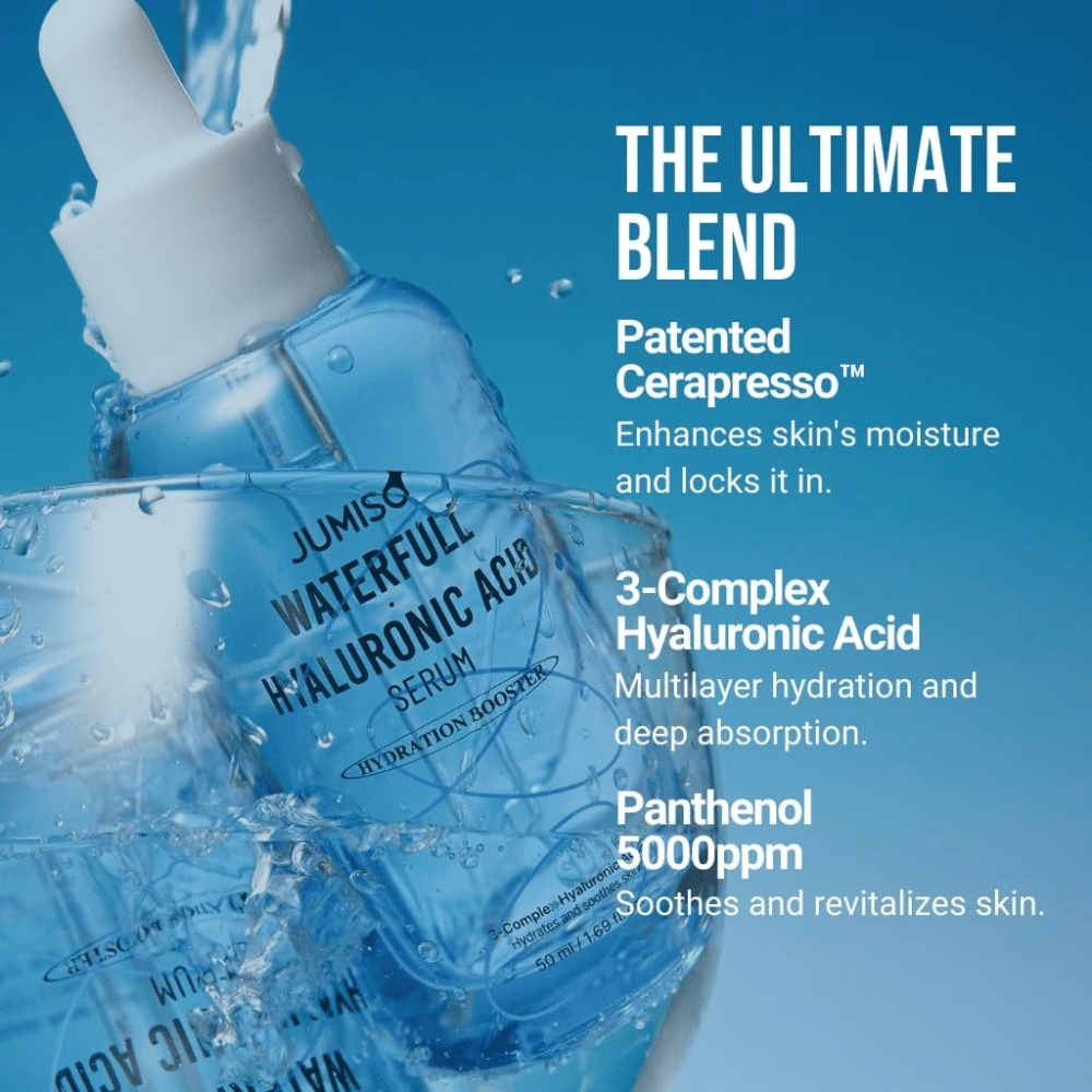 Jumiso Waterfull Hyaluronic Acid Serum com 3-Complex Ácido Hialurônico e Pantenol 5000ppm – sérum hidratante que fortalece a barreira da pele e oferece hidratação profunda