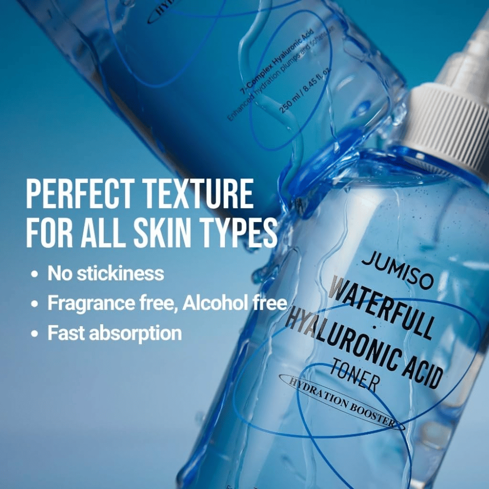 Jumiso Waterfull Hyaluronic Acid Toner – tónico hidratante de ácido hialurônico sem perfume e álcool, tónico facial de rápida absorção para todos os tipos de pele