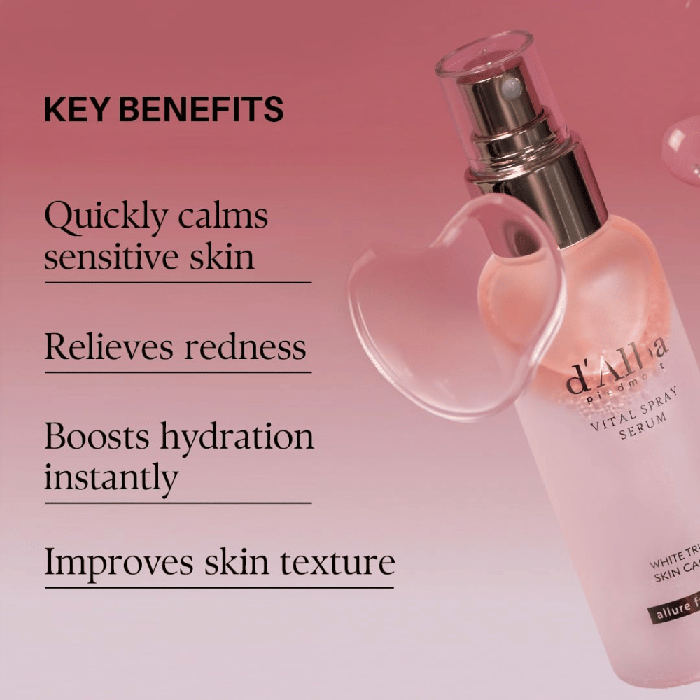 d'Alba White Truffle Vital Spray Serum – bruma de sérum calmante para pele sensível, vermelhidão e hidratação