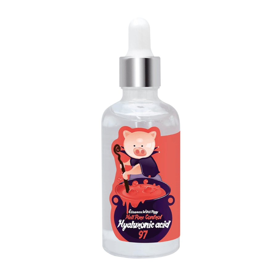 Elizavecca Witch Piggy Hell Pore Control Hyaluronic Acid 97 – soro concentrado de ácido hialurônico que fortalece a barreira da pele e proporciona hidratação duradoura.