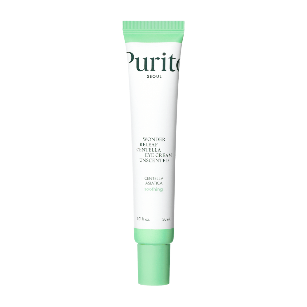 Purito Wonder Releaf Centella Eye Cream Unscented é um creme para os olhos suave enriquecido com extrato de Centella Asiatica. Ele hidrata e acalma a pele sensível ao redor dos olhos enquanto fortalece a barreira da pele e minimiza linhas finas. Perfeito para pele sensível.
