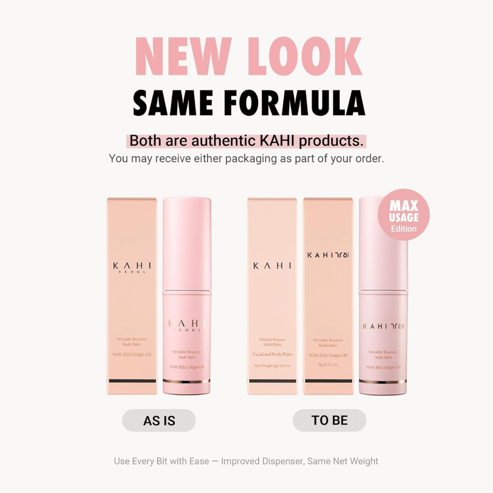 KAHI Wrinkle Bounce Multi Balm – novo design com a mesma fórmula, bastão de bálsamo multifuncional com Jeju Origin Oil para pele hidratada e mais firme.