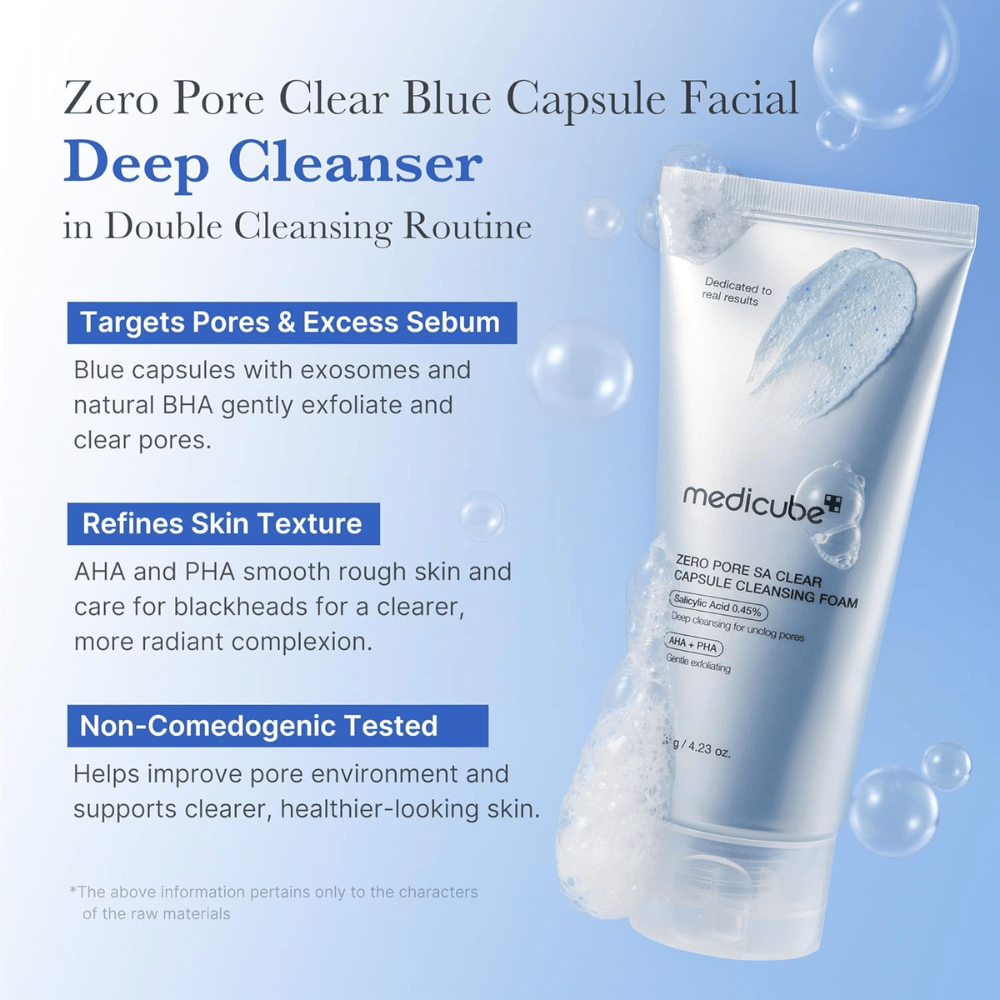 Medicube Zero Pore SA Clear Capsule Cleansing Foam – limpeza profunda limpeza facial que equilibra o sebo e melhora a textura da pele.