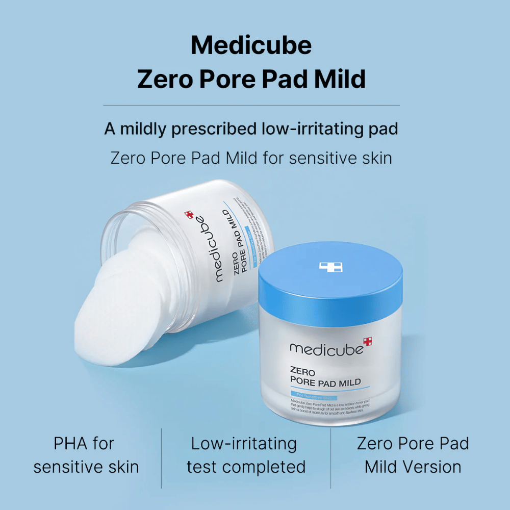 Medicube Zero Pore Pad Mild é especialmente desenvolvido para pele sensível. Estas almofadas contêm PHA, que é suave para a pele, e foram testadas para minimizar a irritação. Perfeito para uso diário para limpar e hidratar a pele.