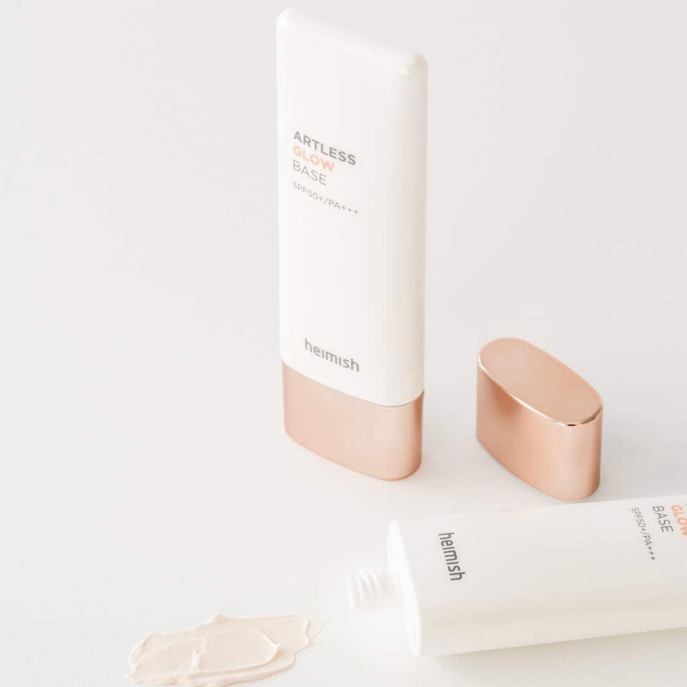 Um tubo heimish Artless Glow Base SPF 50+ PA+++ 40ml de protetor solar.