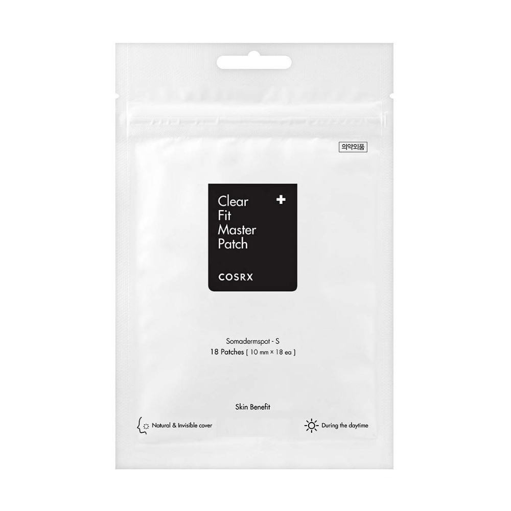 Um COSRX Clear Fit Master Patch 18st em um fundo branco direcionado para acne.