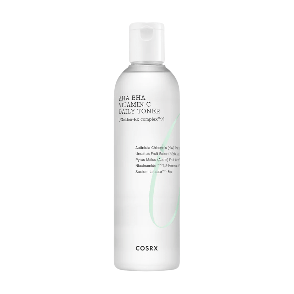 Uma garrafa COSRX Refresh AHA BHA Vitamin C Daily Toner 150ml em fundo branco.