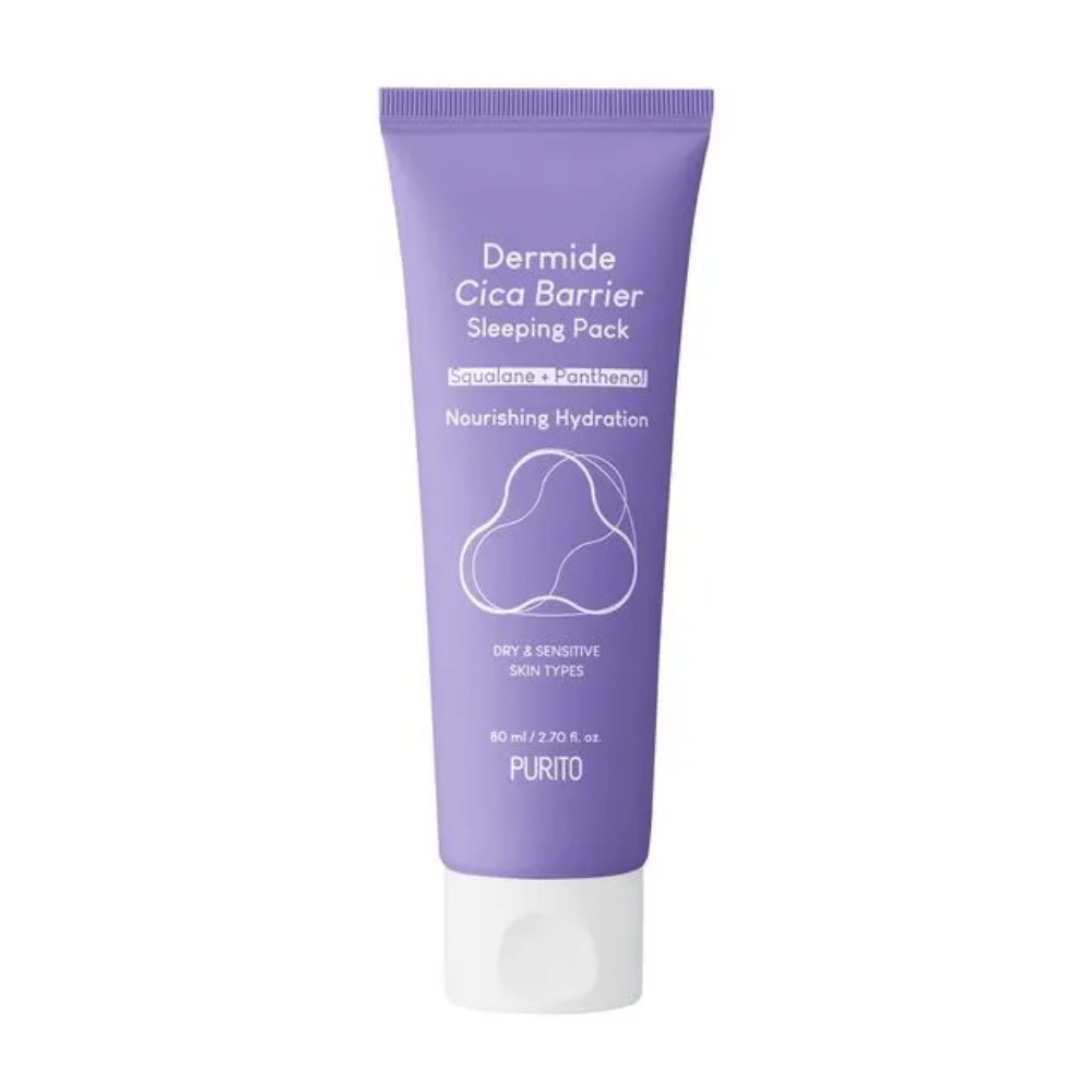 PURITO Dermide Cica Barrier Sleeping Pack 80ml para pele sensível hidratada.