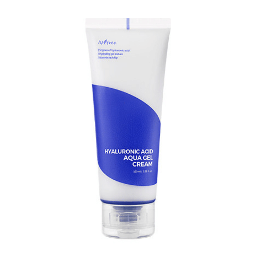 Um tubo Hyaluronic Acid Aqua Gel Cream 100ml de Isntree para hidratação facial.