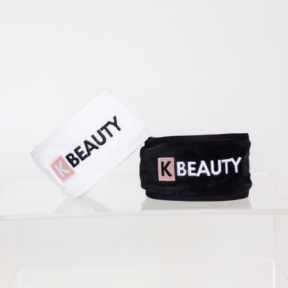 Dois K-Beauty Makeup Pannband com a palavra "beleza".